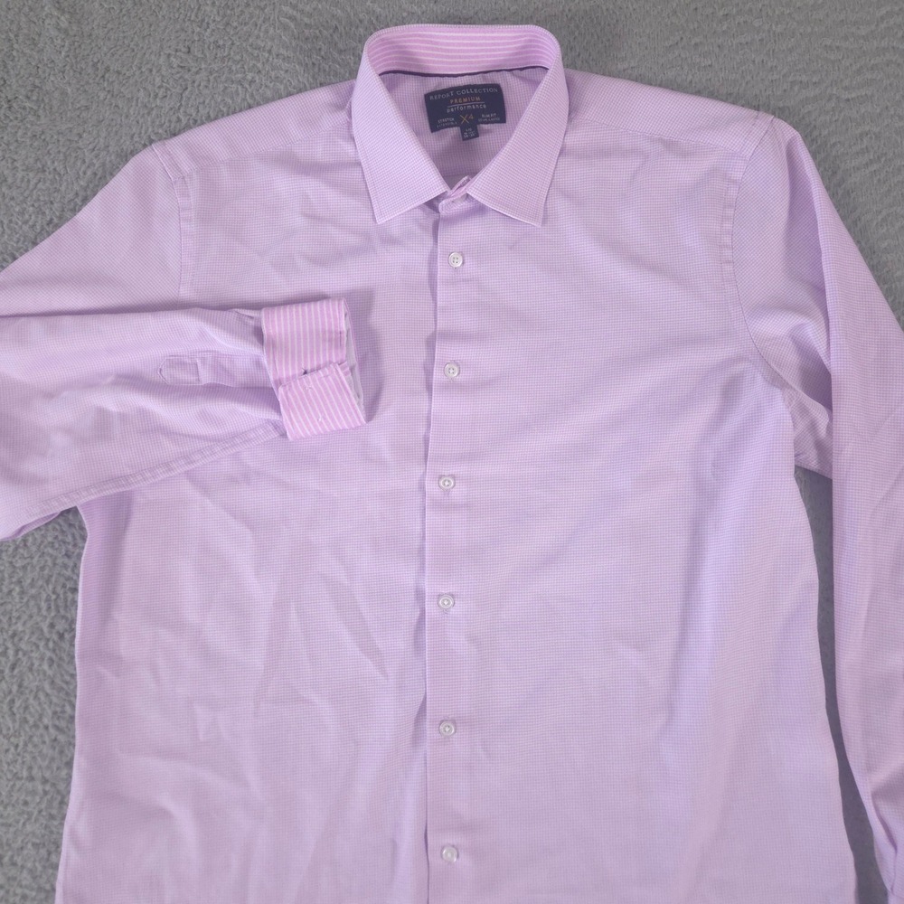 Report Collection Shirt Men L Purple Premium Performance Stretch Flip Cuff Micro